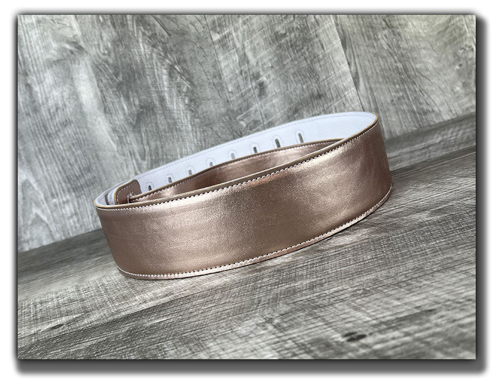 The Reticent - Rose Gold Leather Guitar Strap