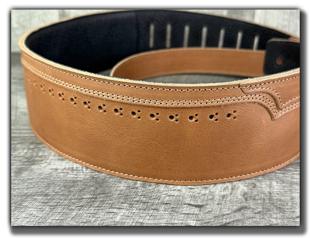 Walk The Line - Pecan Veg Tan Leather Guitar Strap