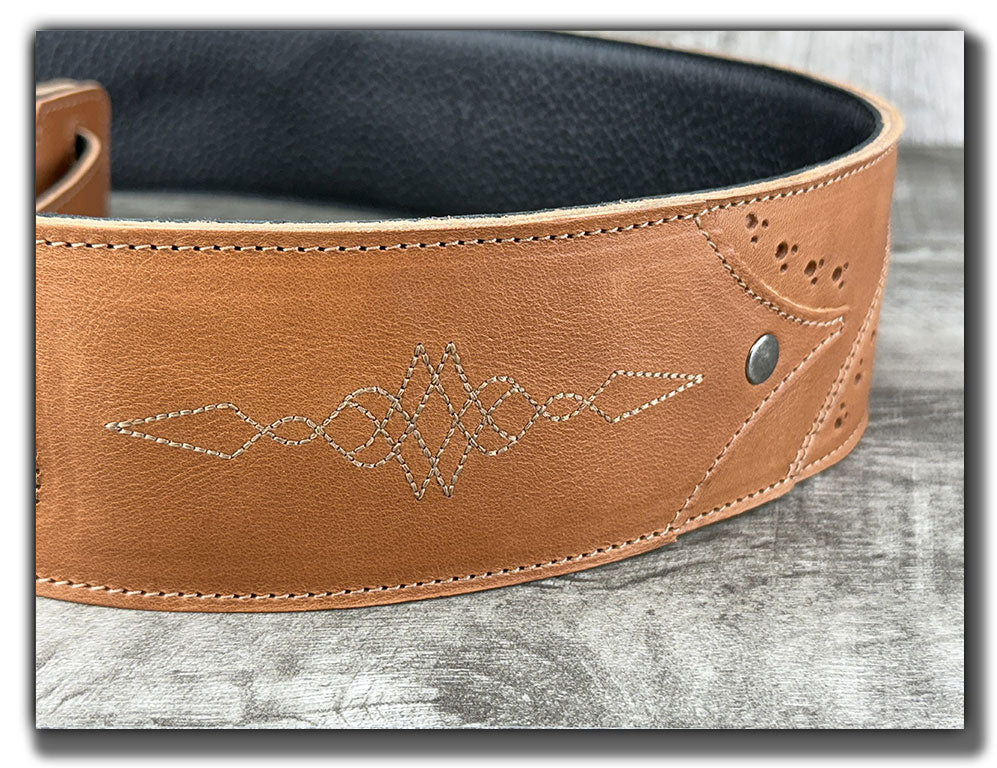 Walk The Line - Pecan Veg Tan Leather Guitar Strap