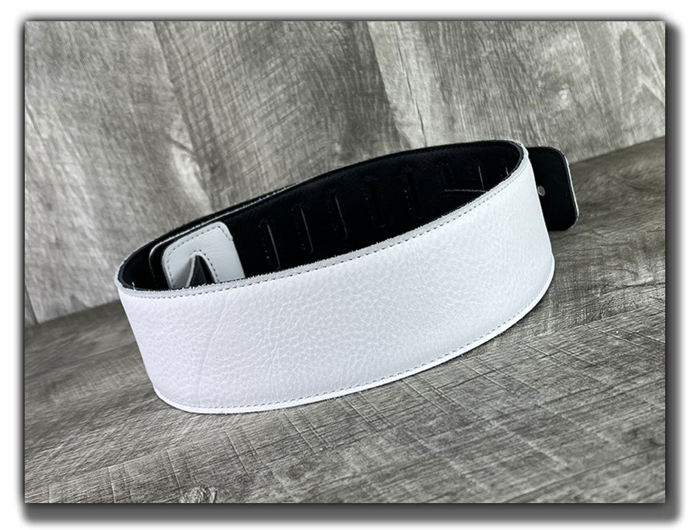 The Reticent - Frostfire White Leather Guitar Strap