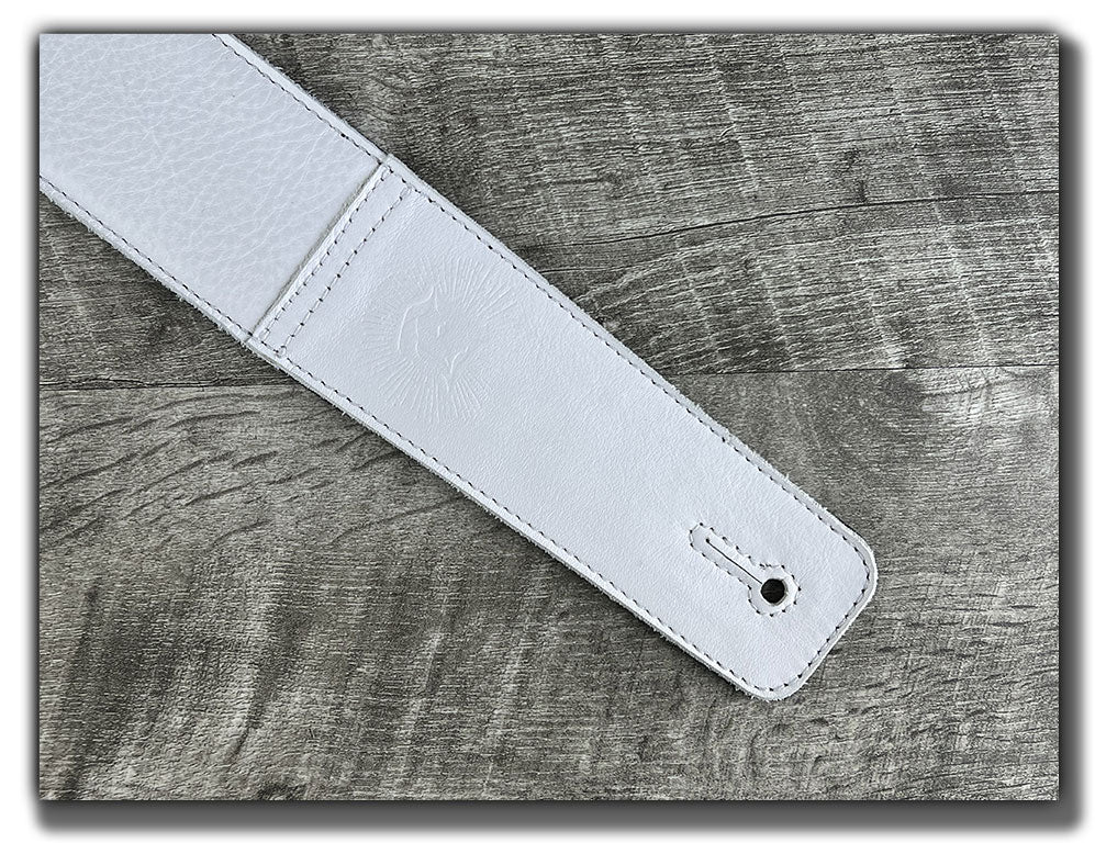 The Reticent - Frostfire White Leather Guitar Strap