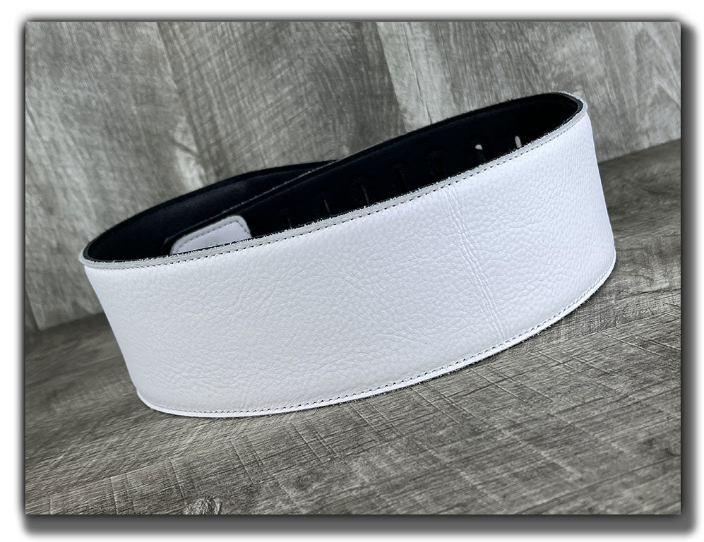 The Reticent - Frostfire White Leather Guitar Strap