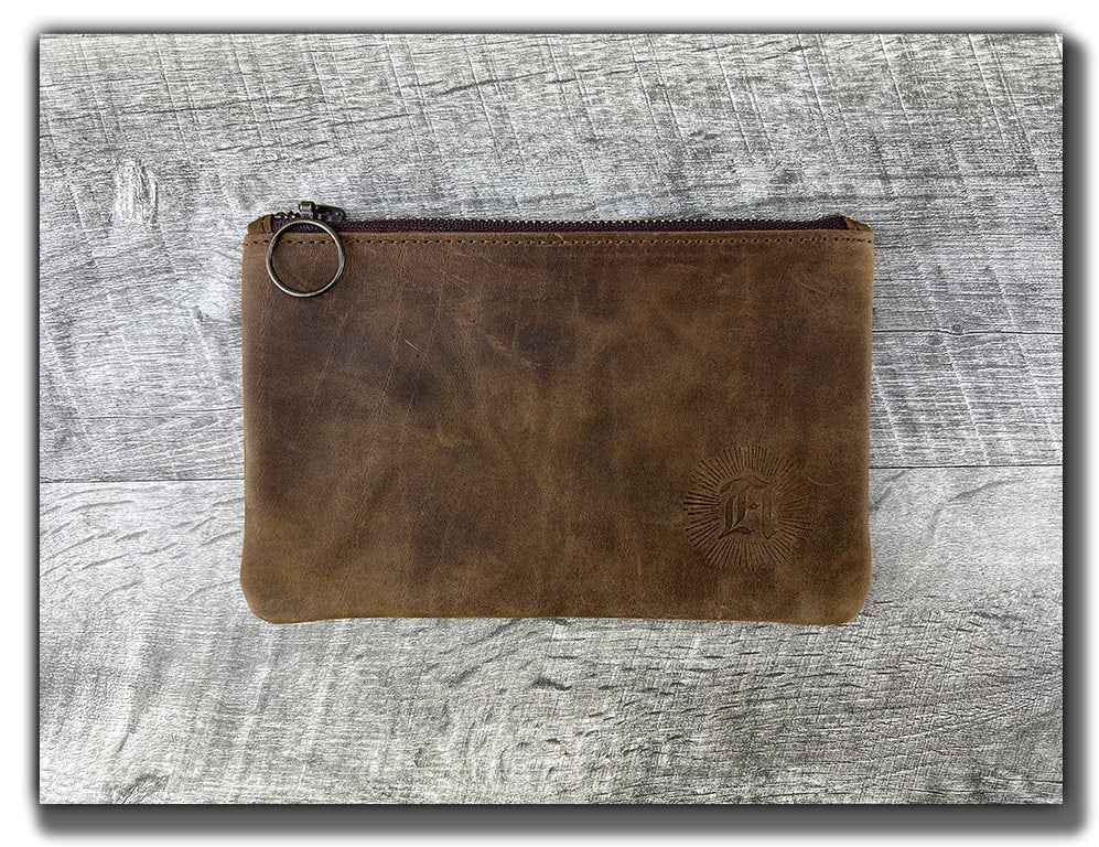 B-STOCK Leather Zipper Pouch - Whiskey Brown (Factory Second - Imperfect Corners)
