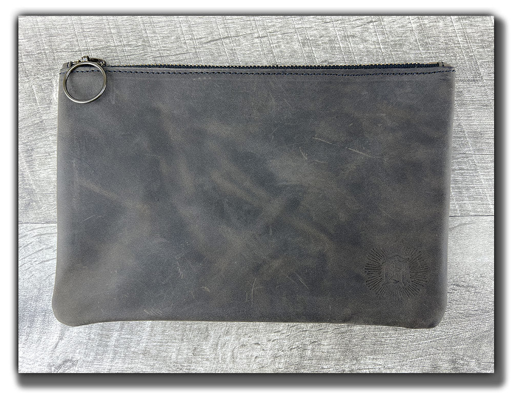 B-STOCK Leather Zipper Pouch - Aged Steel (Factory Second - Imperfect Corners)