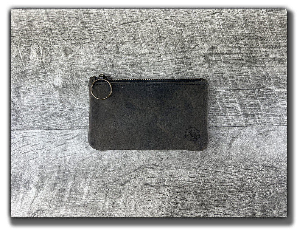 B-STOCK Leather Zipper Pouch - Aged Steel (Factory Second - Imperfect Corners)