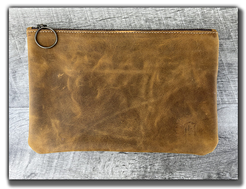 B-STOCK Leather Zipper Pouch - Tobacco (Factory Second - Imperfect Corners)