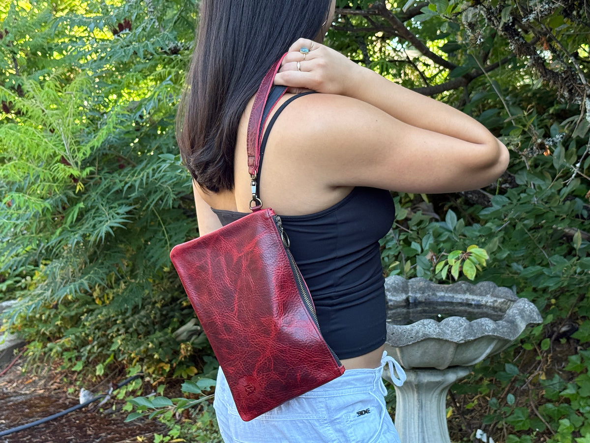 Leather Zipper Pouch - Canyon Rouge