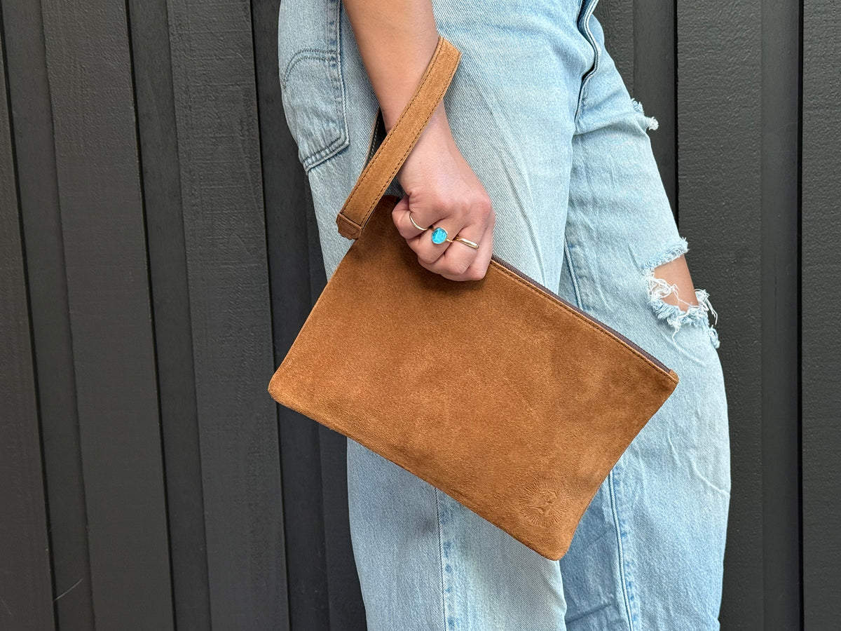 Leather Zipper Pouch - Sienna Suede