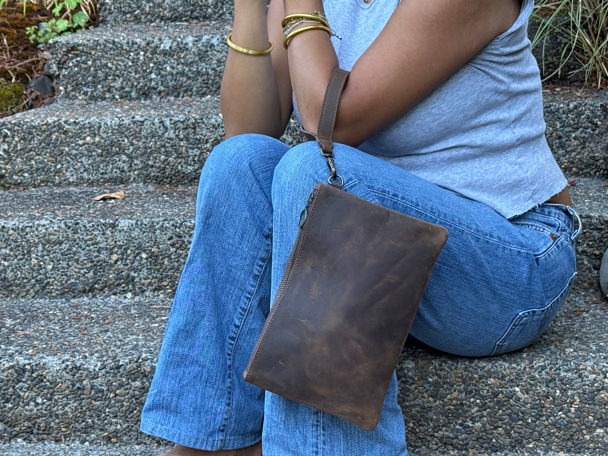 Leather Zipper Pouch - Whiskey Brown