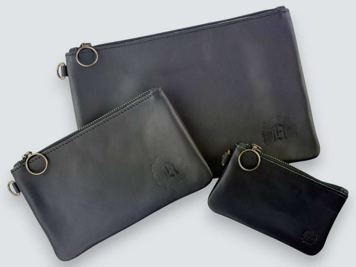 Leather Zipper Pouch - Carbon Black