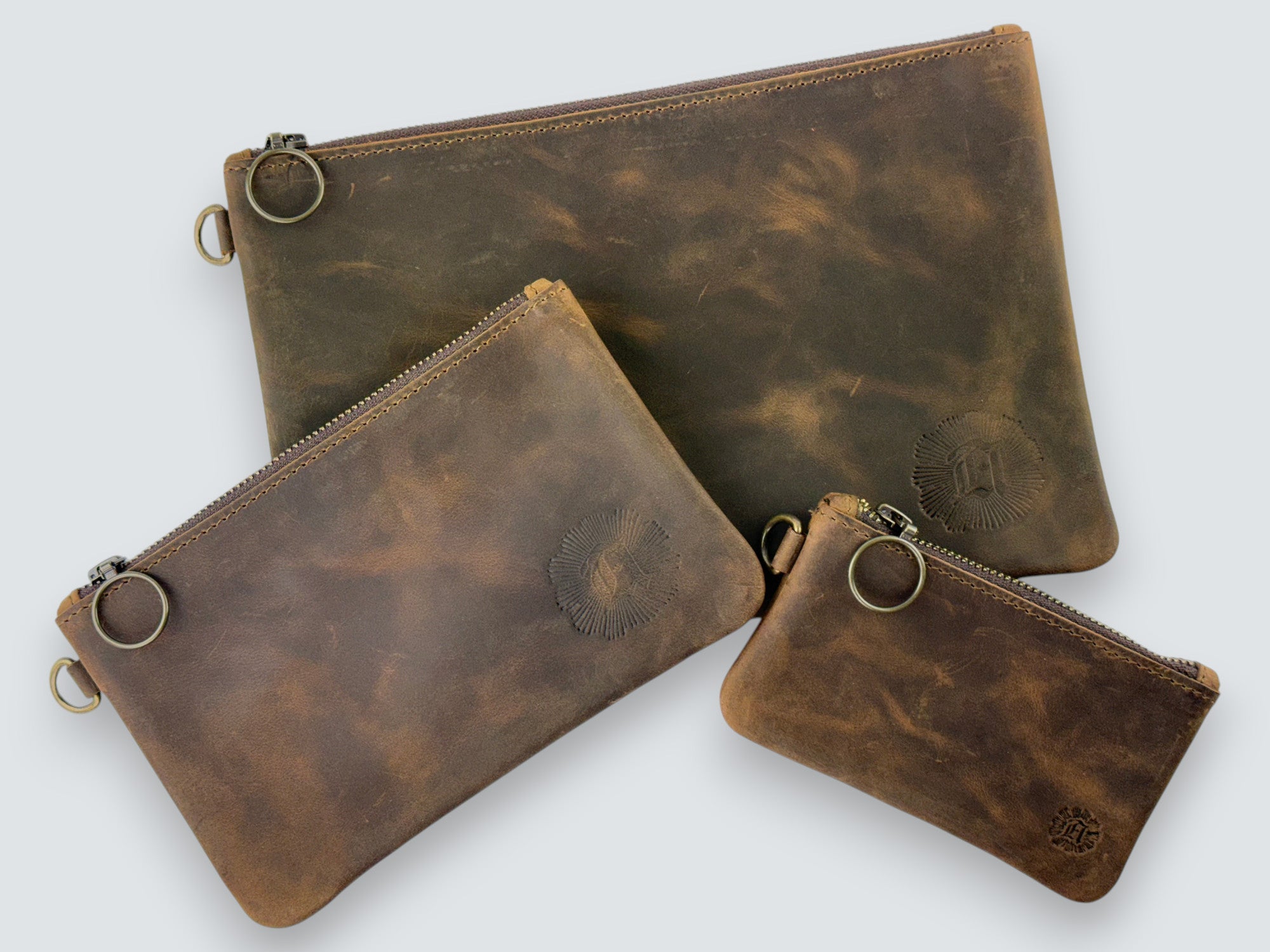 Leather Zipper Pouch - Whiskey Brown
