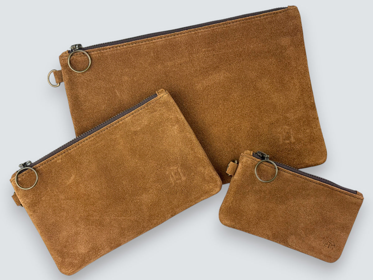 Leather Zipper Pouch - Sienna Suede