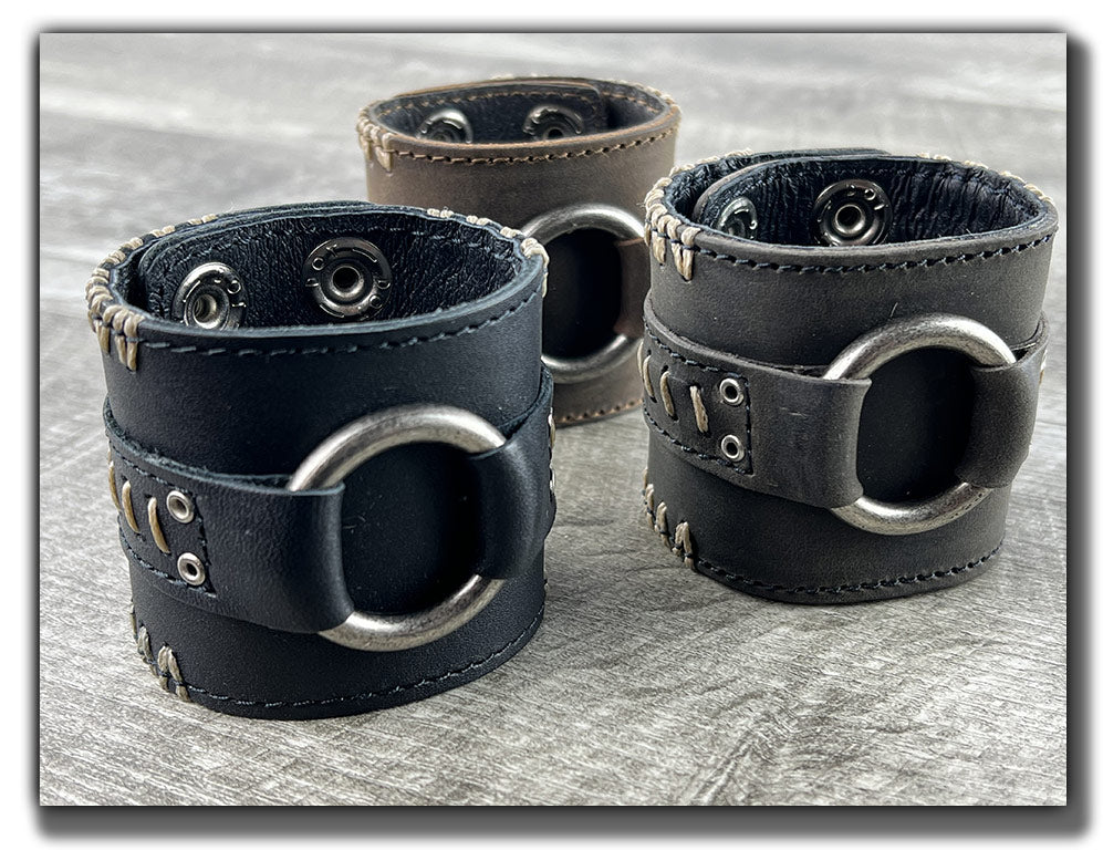 No Quarter - Aged Steel Leather Cuff