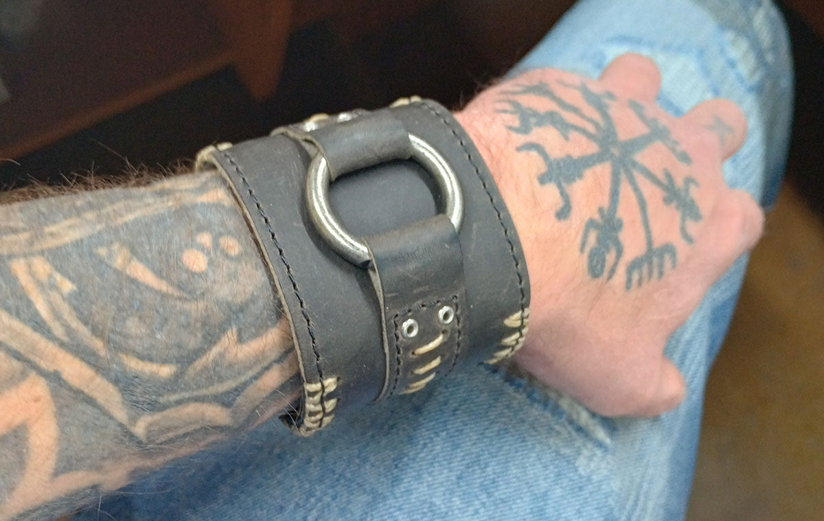 No Quarter - Aged Steel Leather Cuff