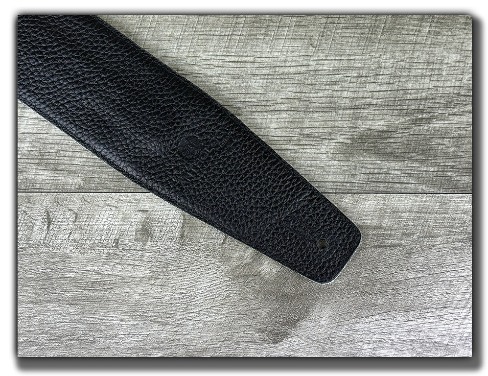 Straight Up - Carbon Black with Orange Peel Stripe Leather Guitar Strap