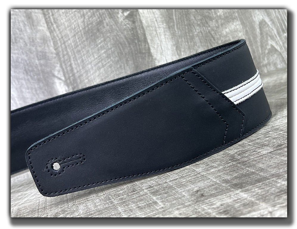 Straight Up - Carbon Black with White Stripe Leather Guitar Strap