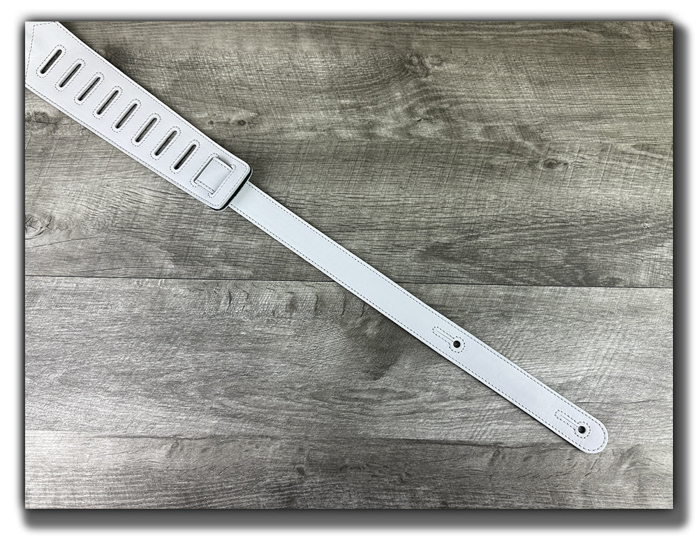 Straight Up - Frostfire White with Baby Blue Stripe Leather Guitar Strap