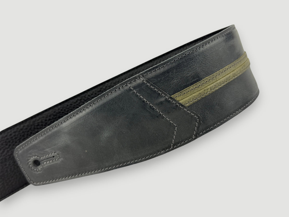 Straight Up - Relic Black with Sage Stripe Leather Guitar Strap