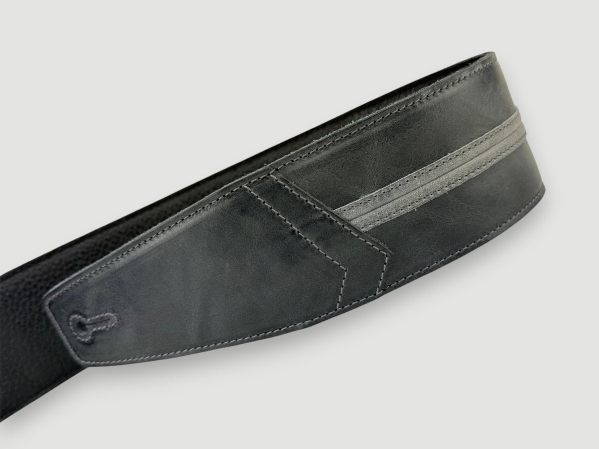 Straight Up - Relic Black with Slate Stripe Leather Guitar Strap