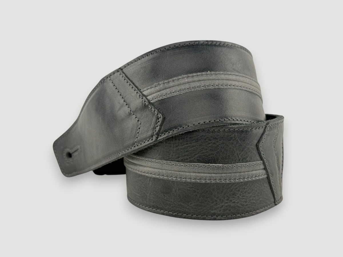 Straight Up - Relic Black with Slate Stripe Leather Guitar Strap