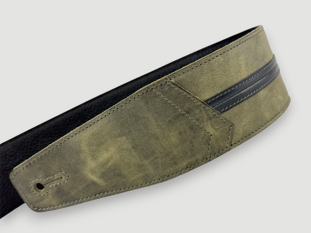 Straight Up - Relic Sage with Black Stripe Leather Guitar Strap