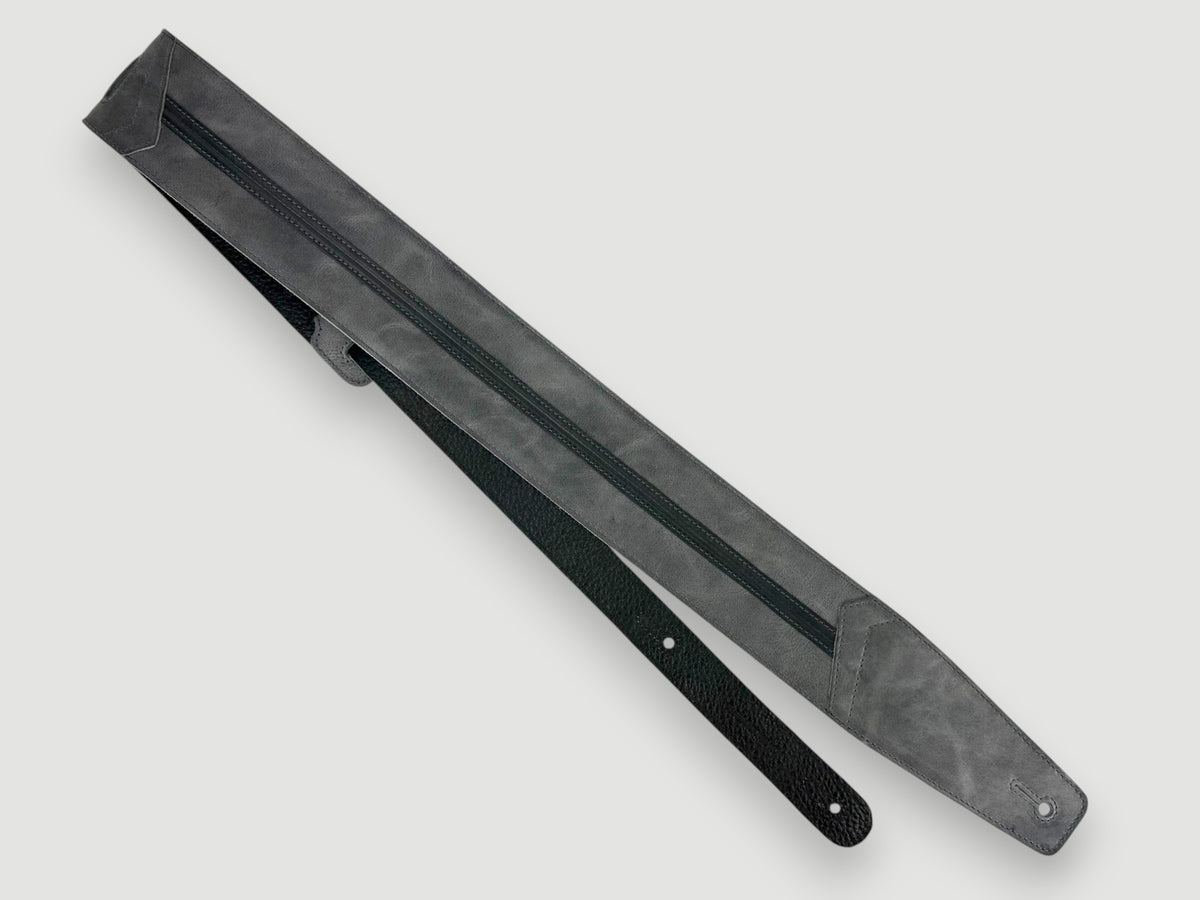 Straight Up - Relic Slate with Black Stripe Leather Guitar Strap