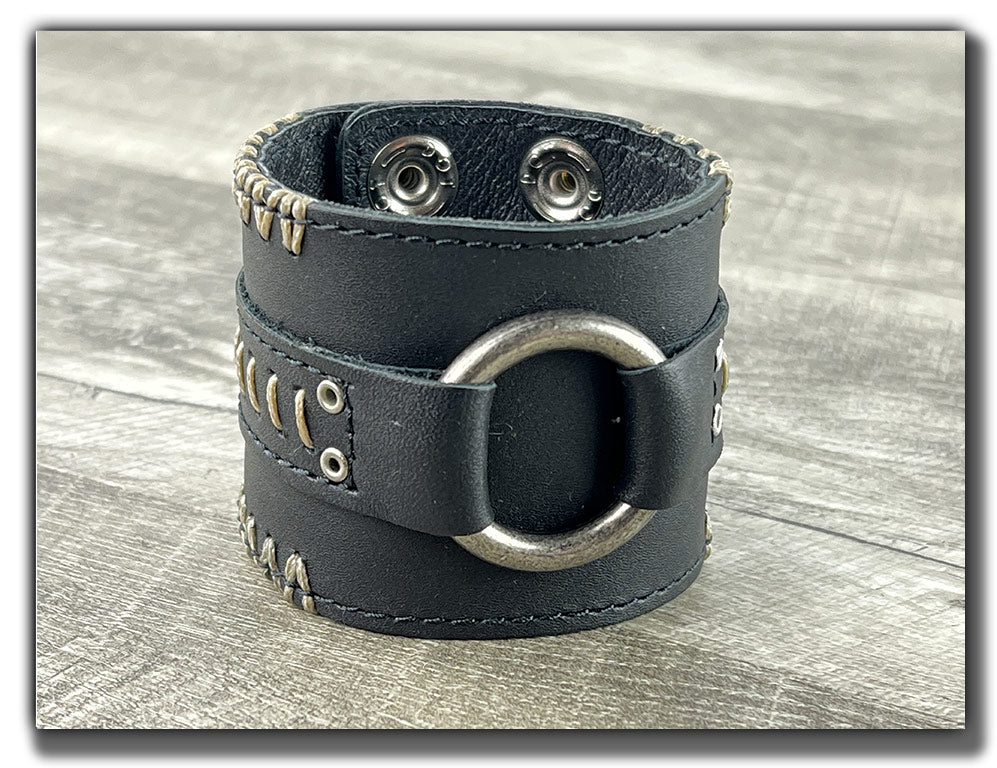 Leather Cuff Leather Wristband Rock Biker Cuff Black