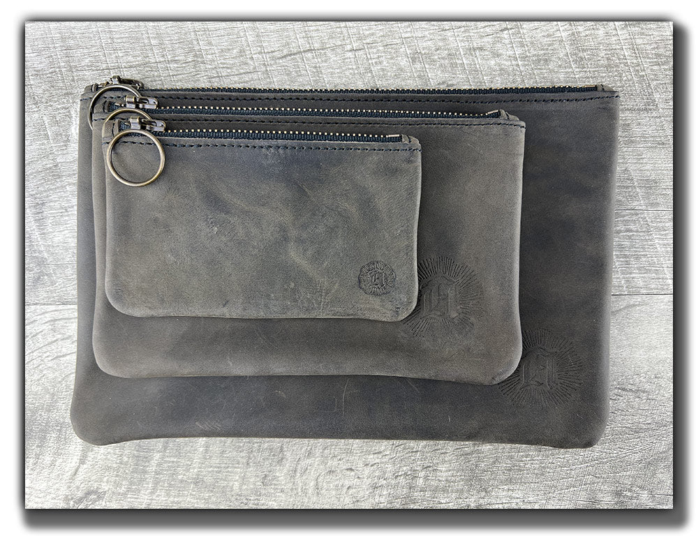 Leather Zipper Pouch - Aged Steel