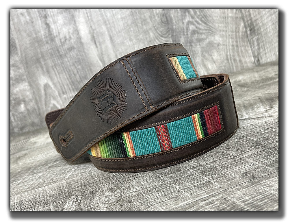 El Camino - Whiskey Brown / Turquoise Leather Guitar Strap