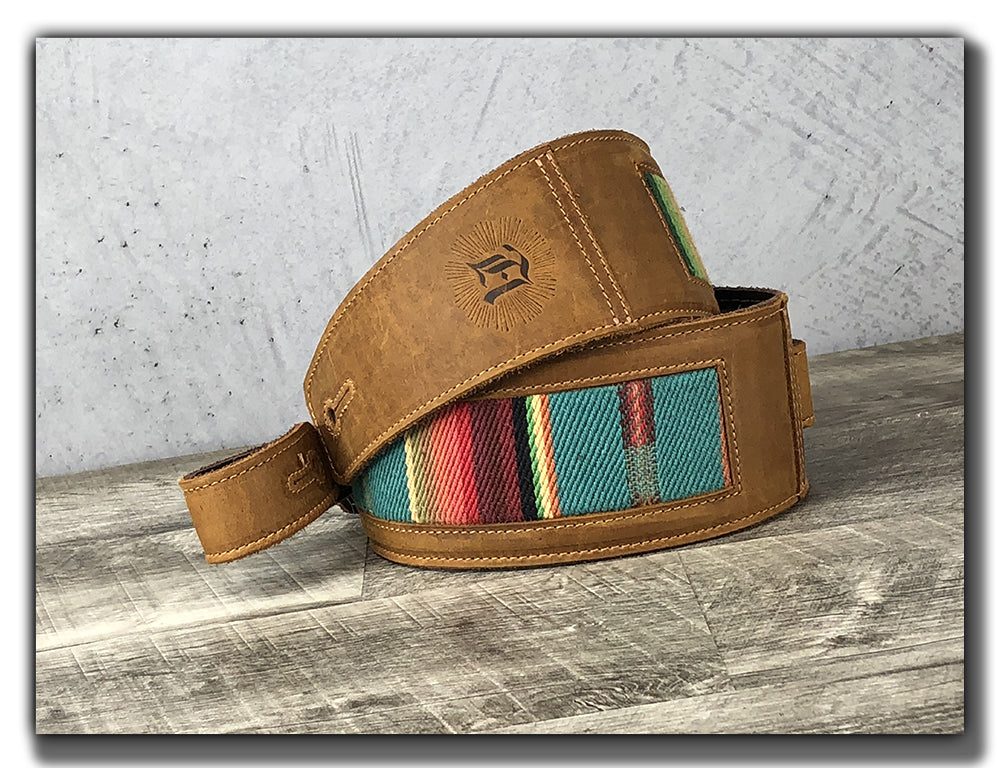 El Camino - Tobacco / Turquoise Leather Guitar Strap