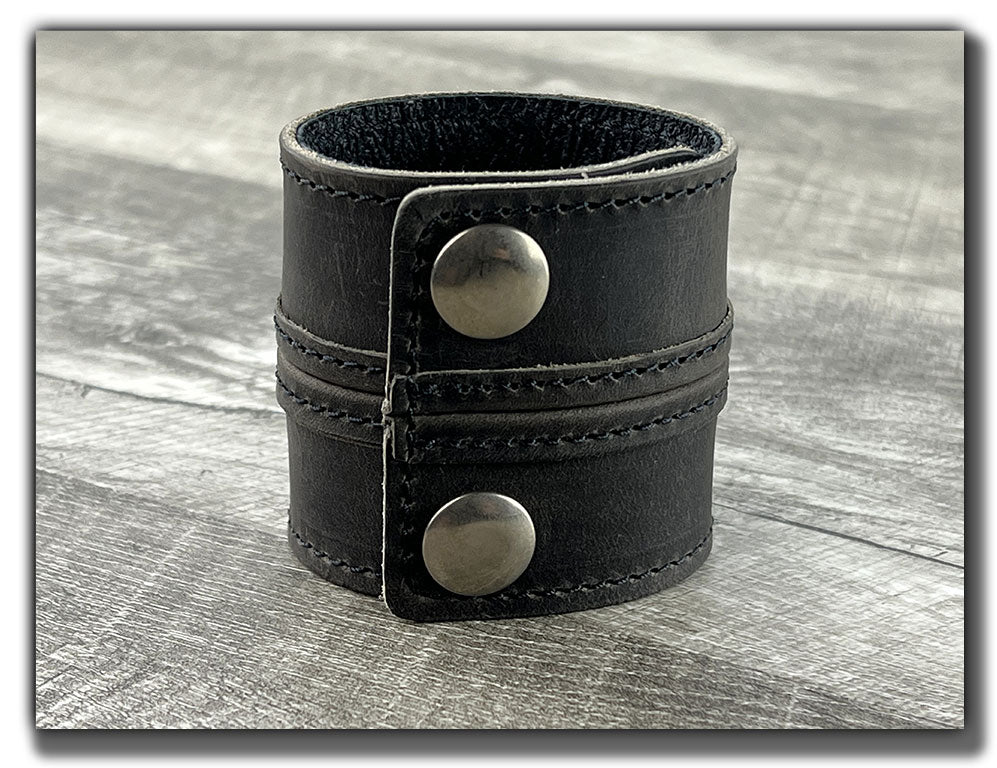 Straight Up - Aged Steel Leather Cuff