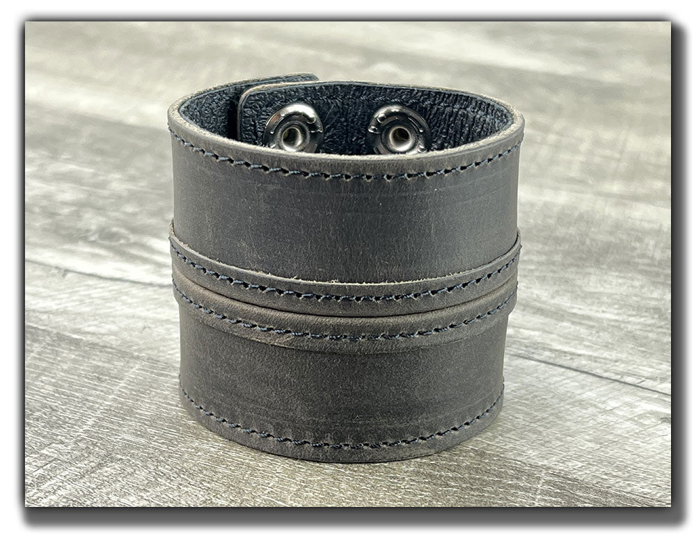 Straight Up - Aged Steel Leather Cuff