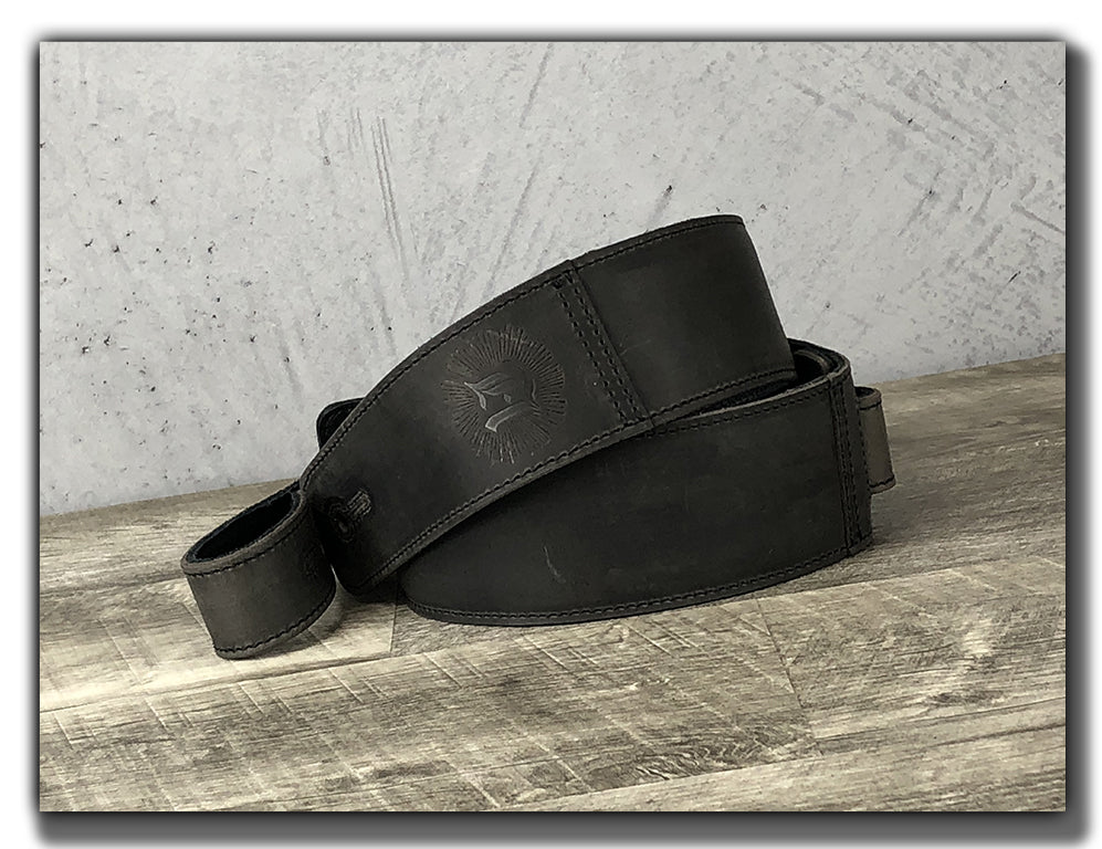 Leather Guitar Strap, Rugged, Padded, Steel Grey
