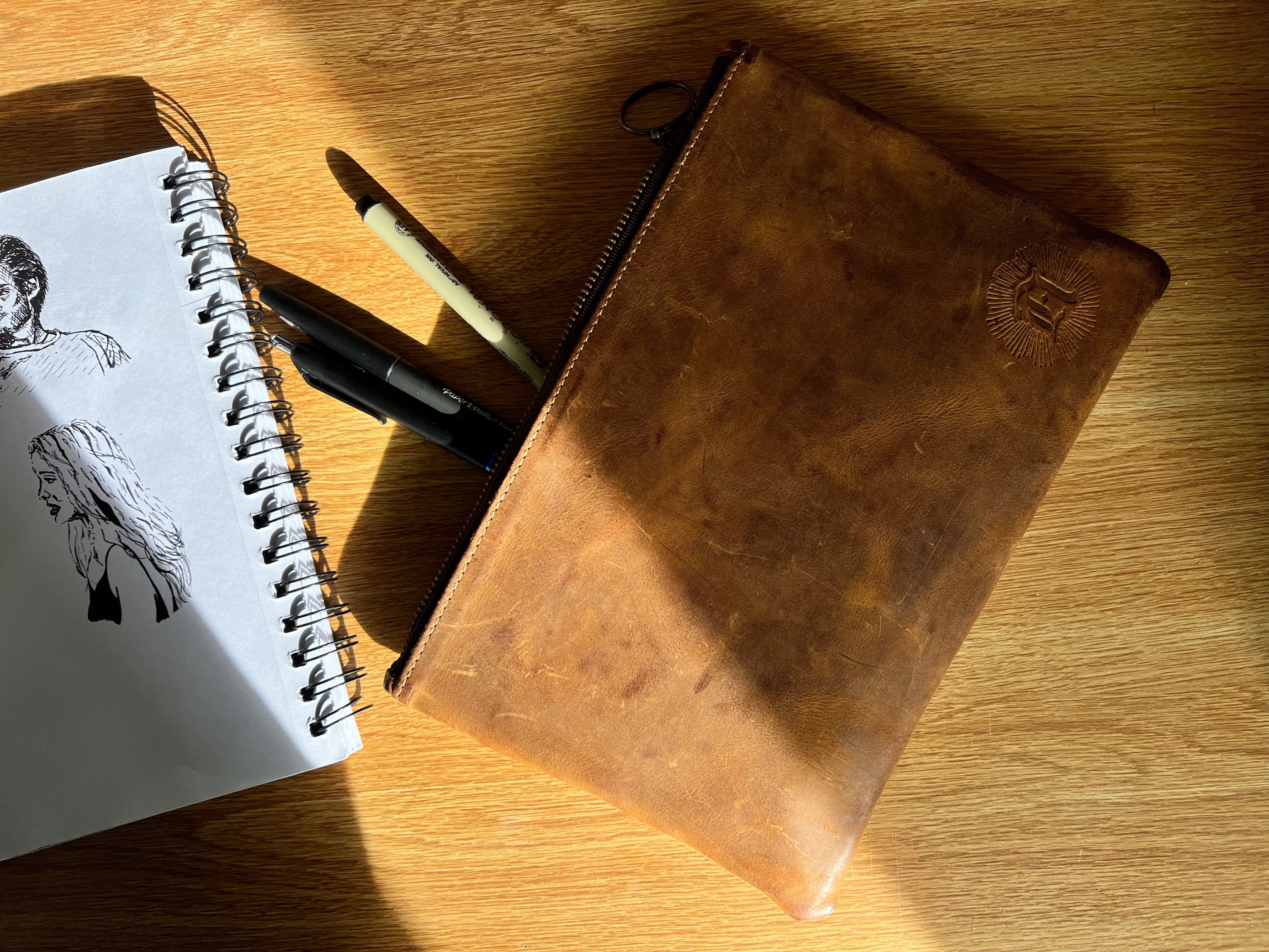 Leather Zipper Pouch - Tobacco