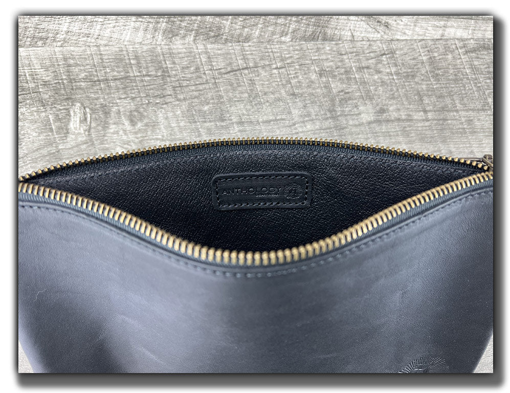 Leather Zipper Pouch - Carbon Black