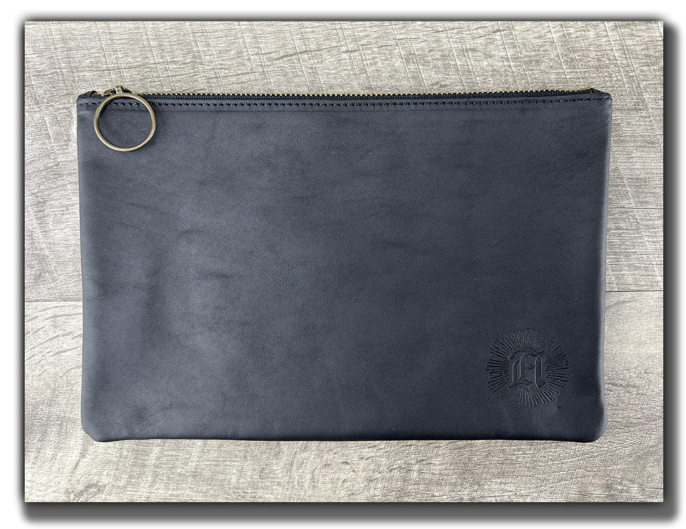 Leather Zipper Pouch - Carbon Black