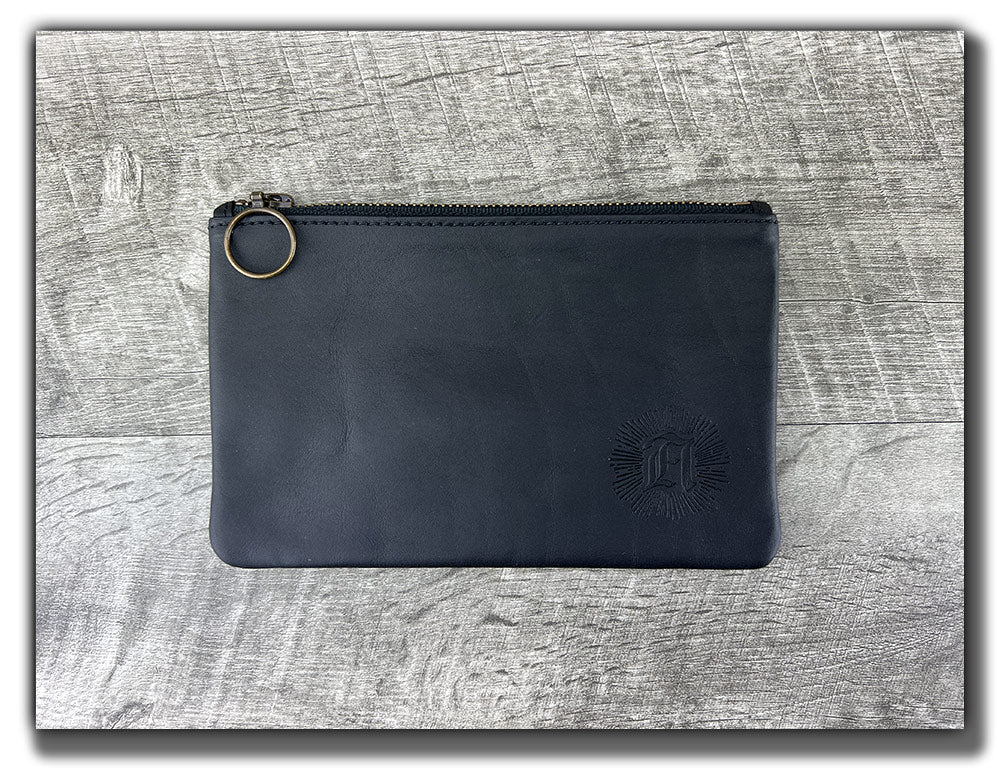 Leather Zipper Pouch - Carbon Black