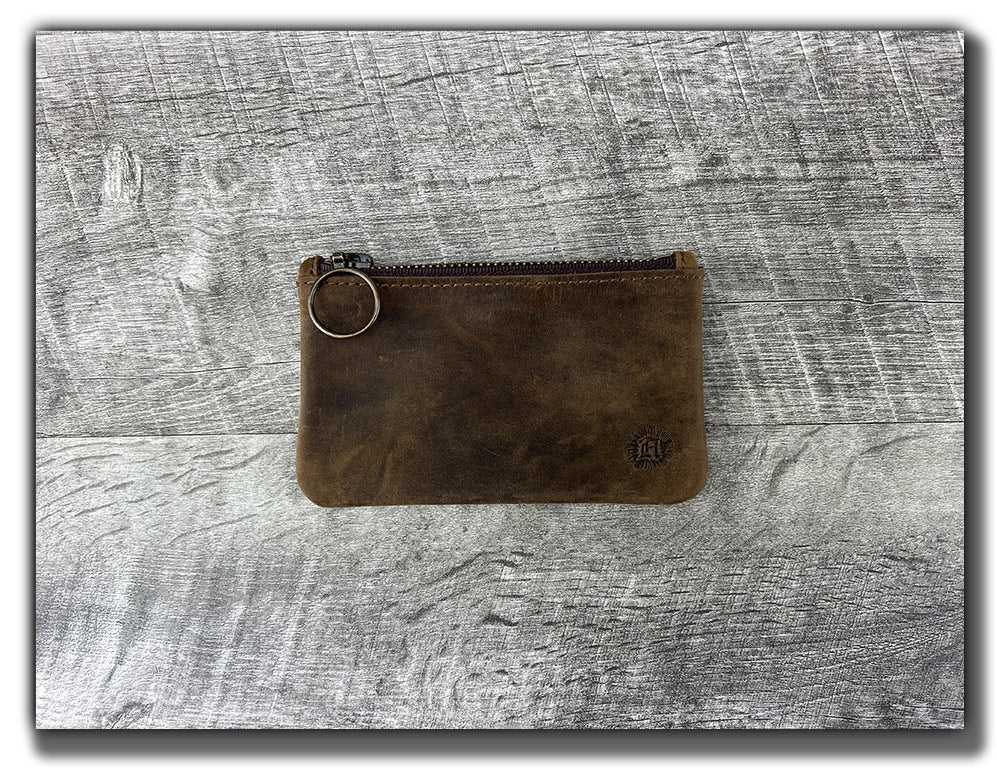 Leather Zipper Pouch - Whiskey Brown