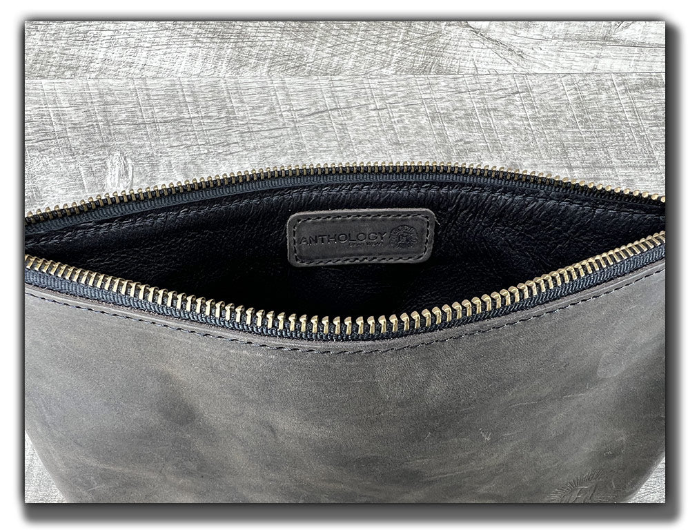 Leather Zipper Pouch - Aged Steel