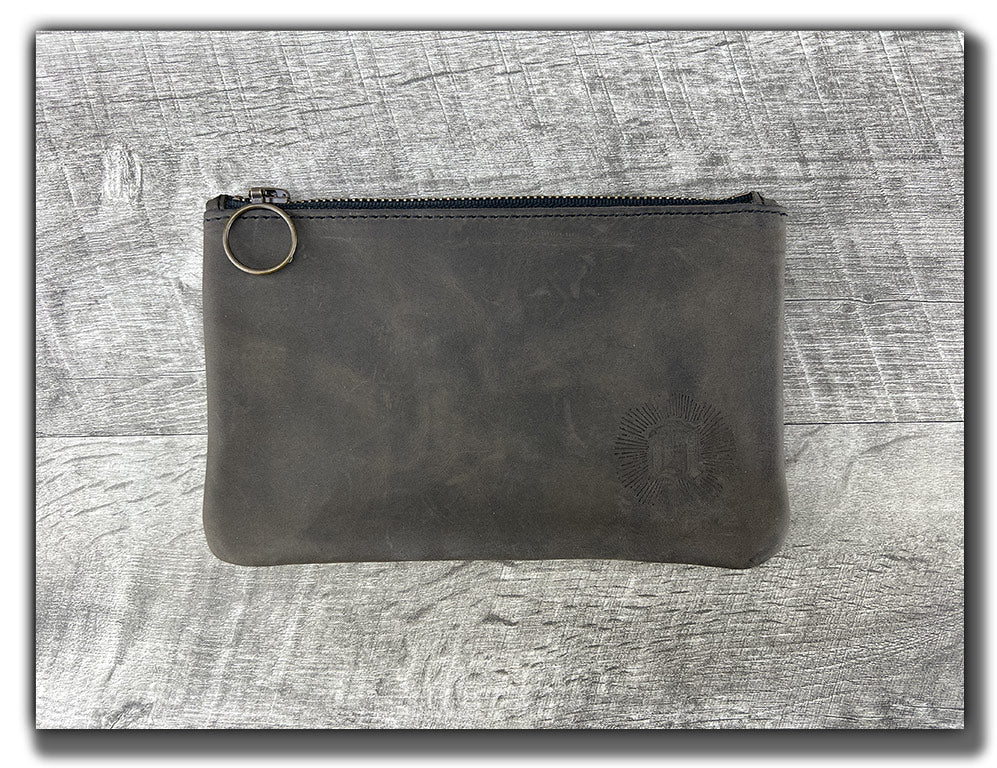 Leather Zipper Pouch - Aged Steel