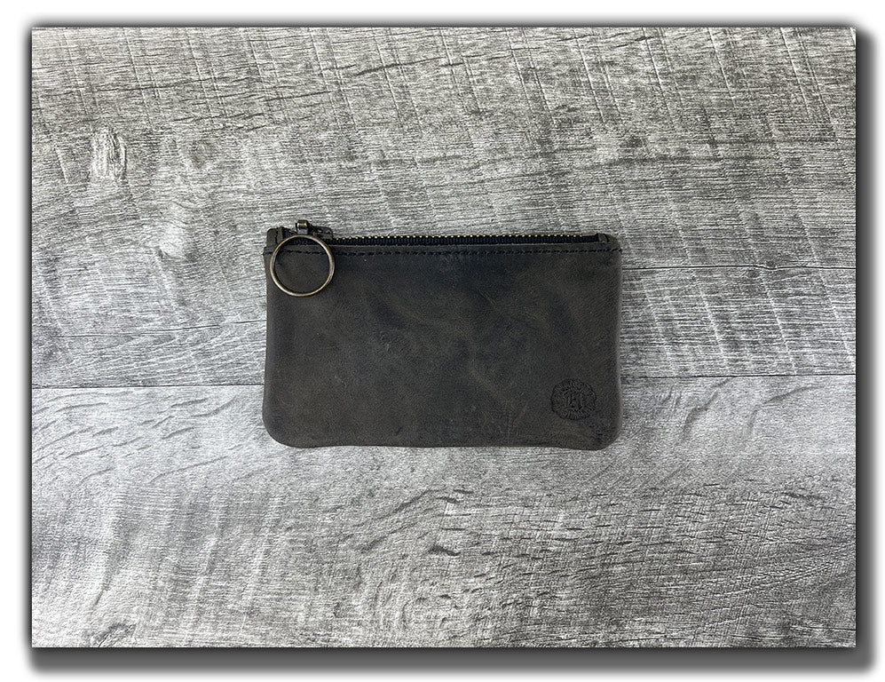 Leather Zipper Pouch - Aged Steel