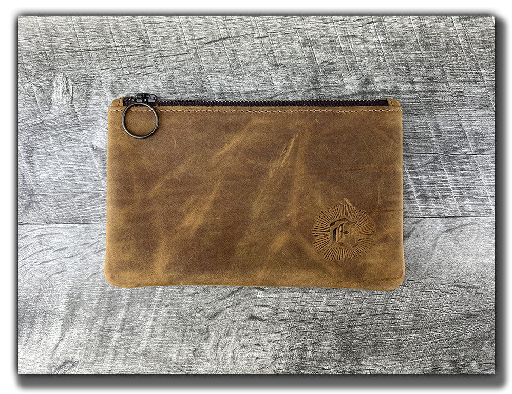 Leather Zipper Pouch - Tobacco