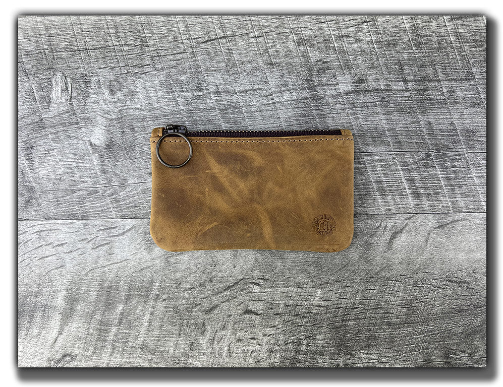 Leather Zipper Pouch - Tobacco