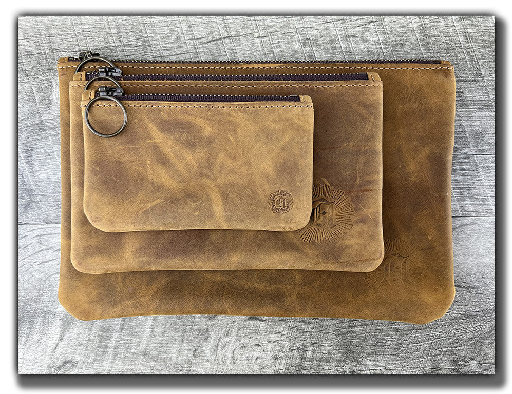 Leather Zipper Pouch - Tobacco