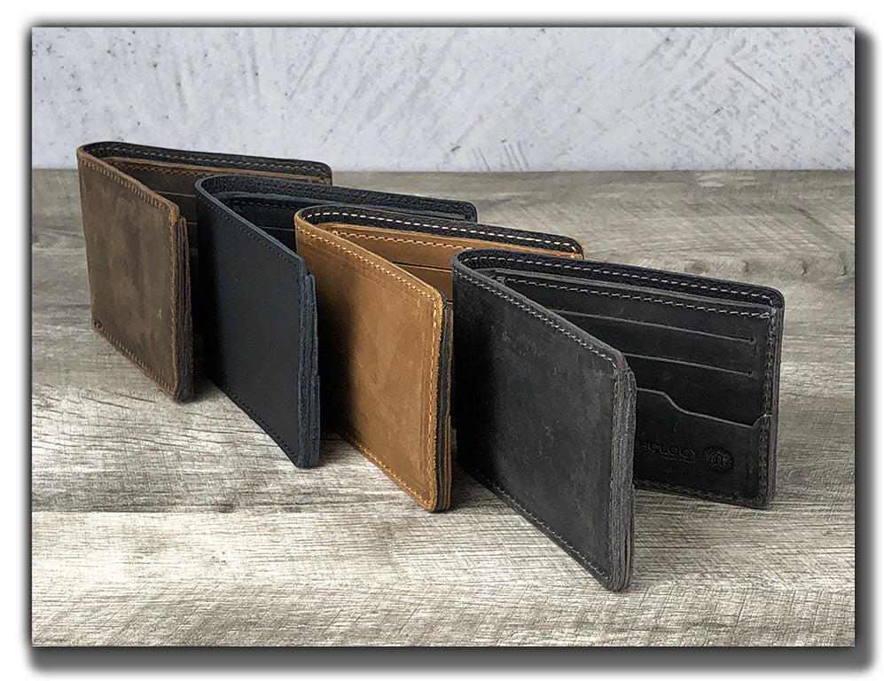 Minimalist Leather Bi-Fold Wallet - Aged Steel