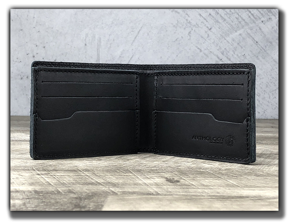 Minimalist Leather Bi-Fold Wallet - Carbon Black