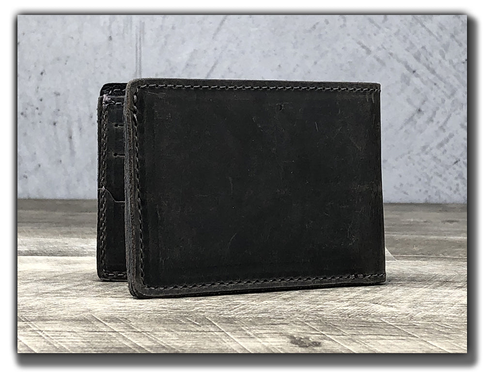 Minimalist Leather Bi-Fold Wallet - Aged Steel