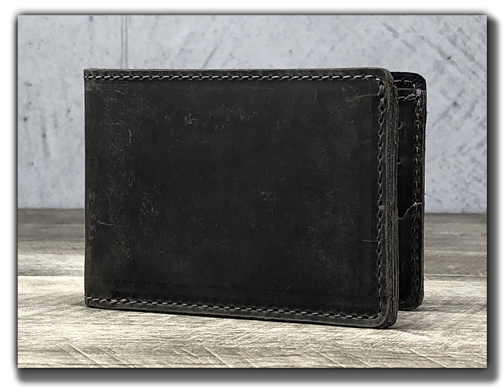 Minimalist Leather Bi-Fold Wallet - Aged Steel