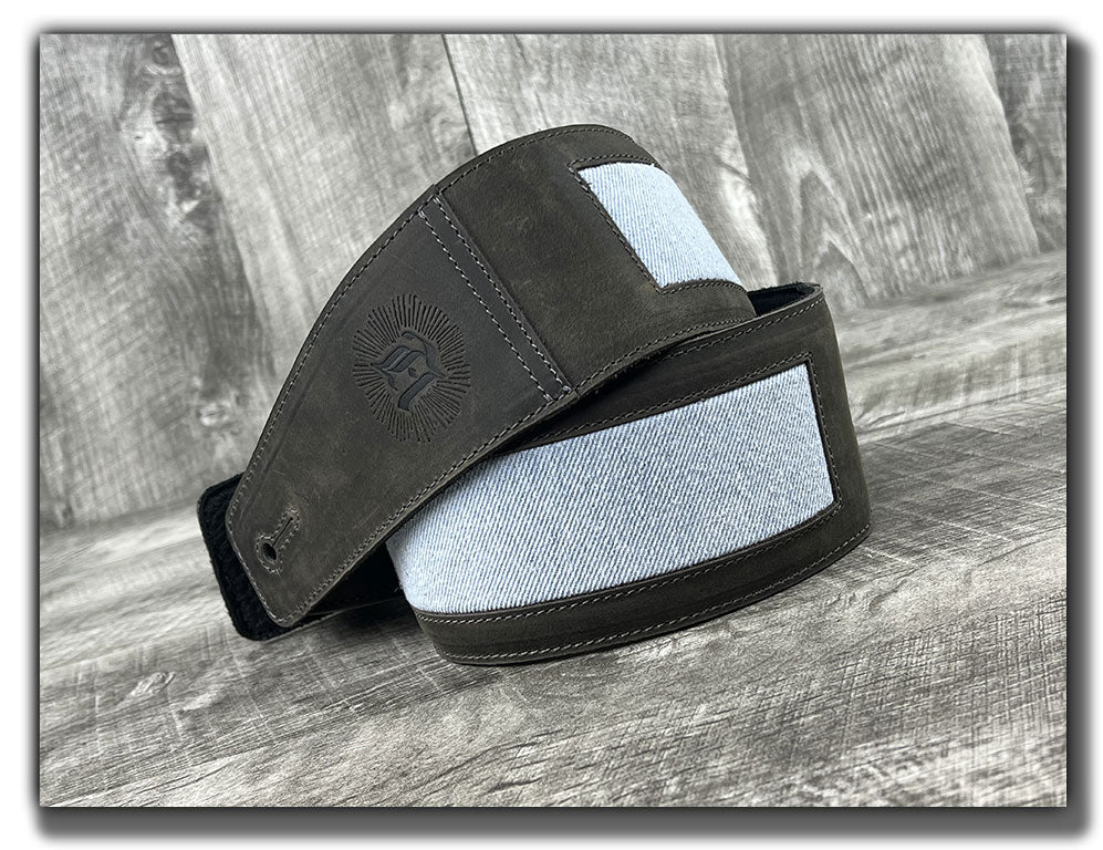 Denim- Aged Steel Leather Guitar Strap - Numbered Limited Edition