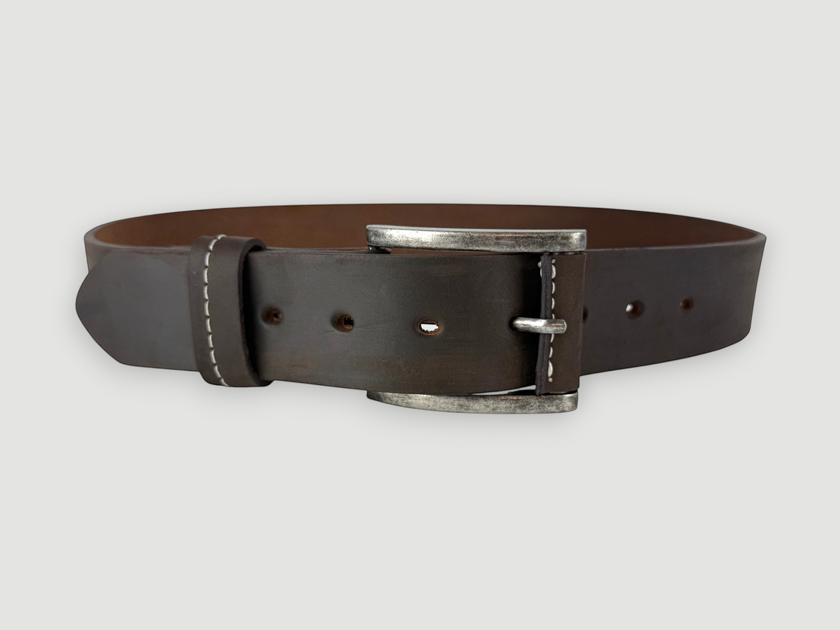 "Slab" Leather Belt - 1 1/2" Wide, Whiskey Brown, Leather-Wrapped Buckle, Nickel